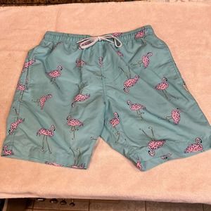 AMBSN California Men’s S Board Shorts Surf Swim Turqoise Pink Flamingo Print